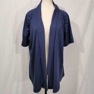 Aventura Organic Cotton Short Sleeve Open Front Jersey Coverup in Navy - Sz 1X